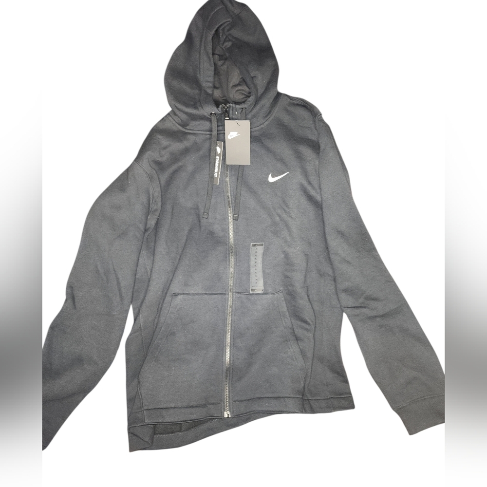 Mens XL Nike Club Fleece Hoodie Full Zip In Black NWT